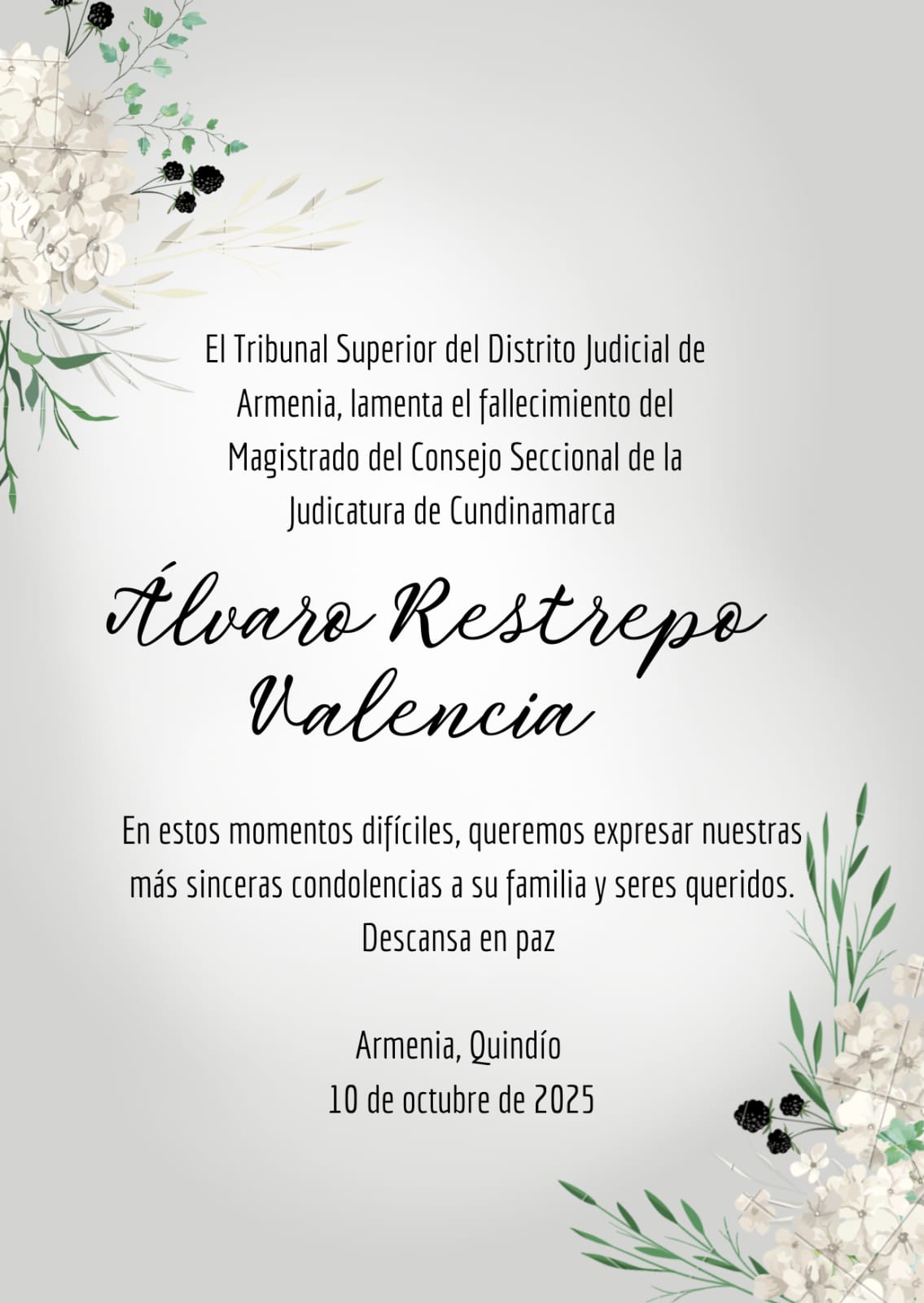 Mensaje Condolencias