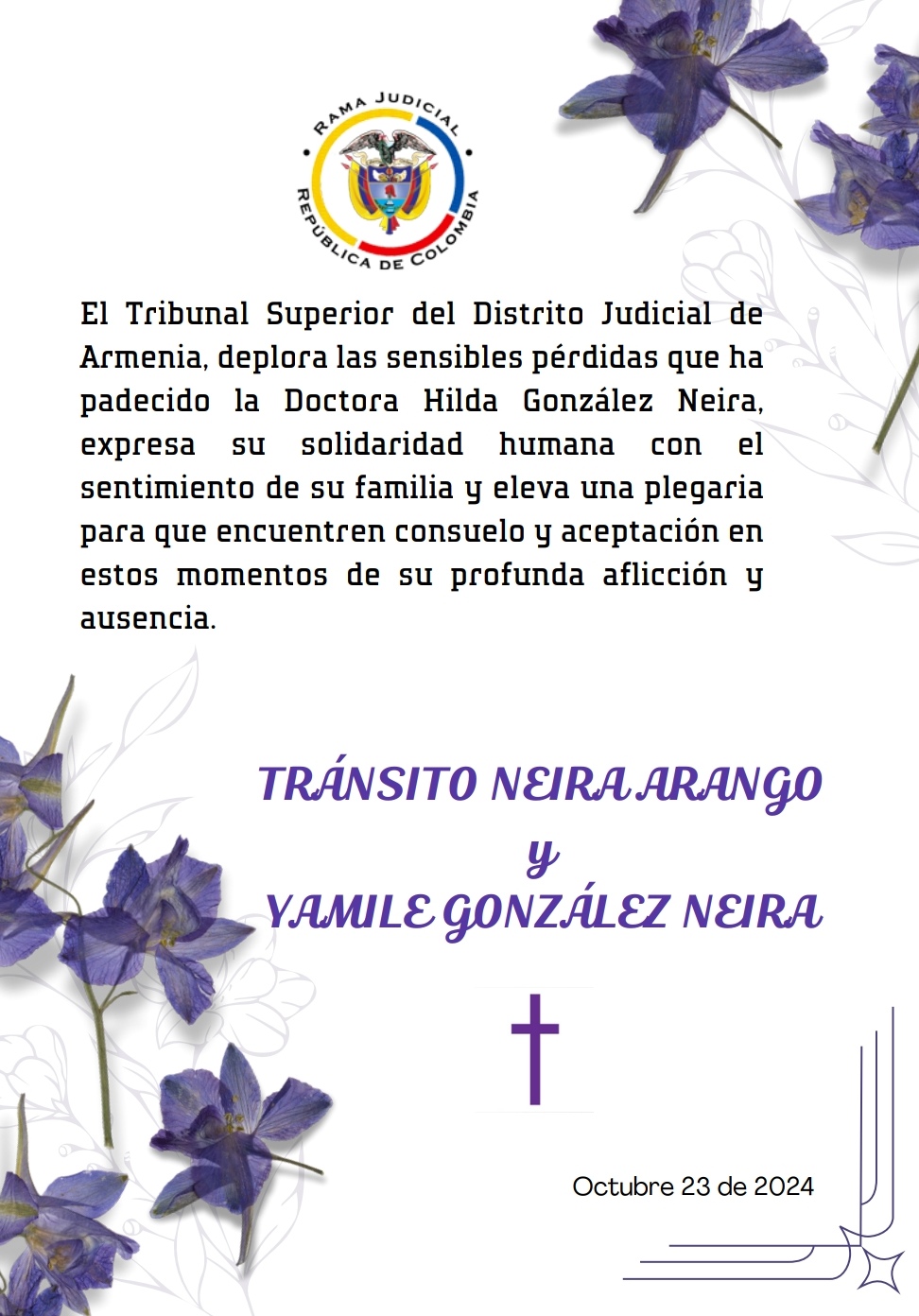 Condolencias por Fallecimiento